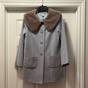 Odille Light Blue Coat with Grey Faux fur Collar